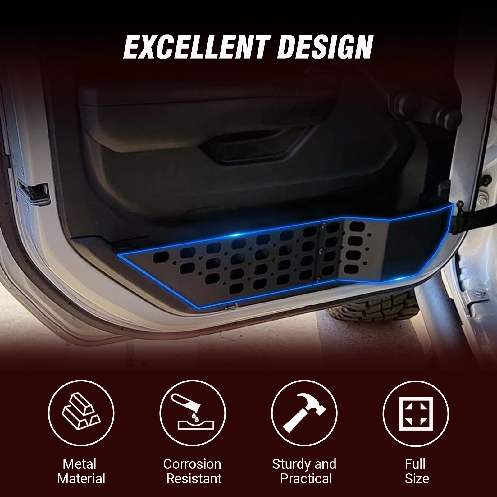 Auto-Metallbox Vordertür-Aufbewahrungstasche Zubehörregal für Jeep Wrangler JL 4XE JLU 2018-23 Gladiator JT 20-24 – Detail 6