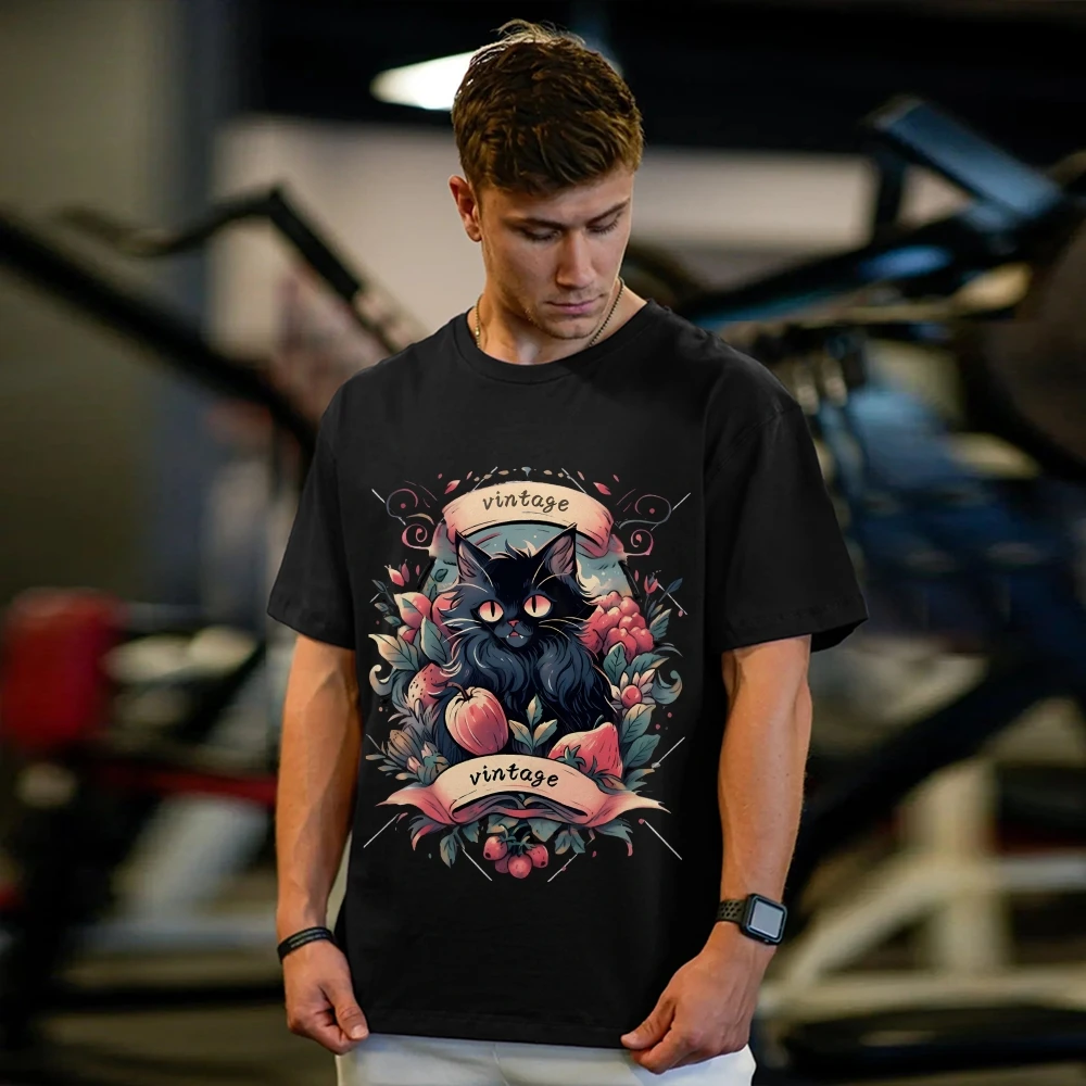 

Cartoon Cat Graphic Tees Casual Cotton T-shirts Y2k Street Wear Man Daily Wear Women Clothing Round Neck Short Sleeve Print Tees