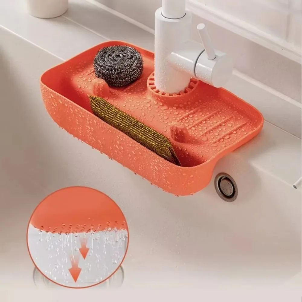 Splash Proof Silicone Sink Drain Rack Portable Water Collecting Pad Faucet Drain Rack Multifunction Saving Space