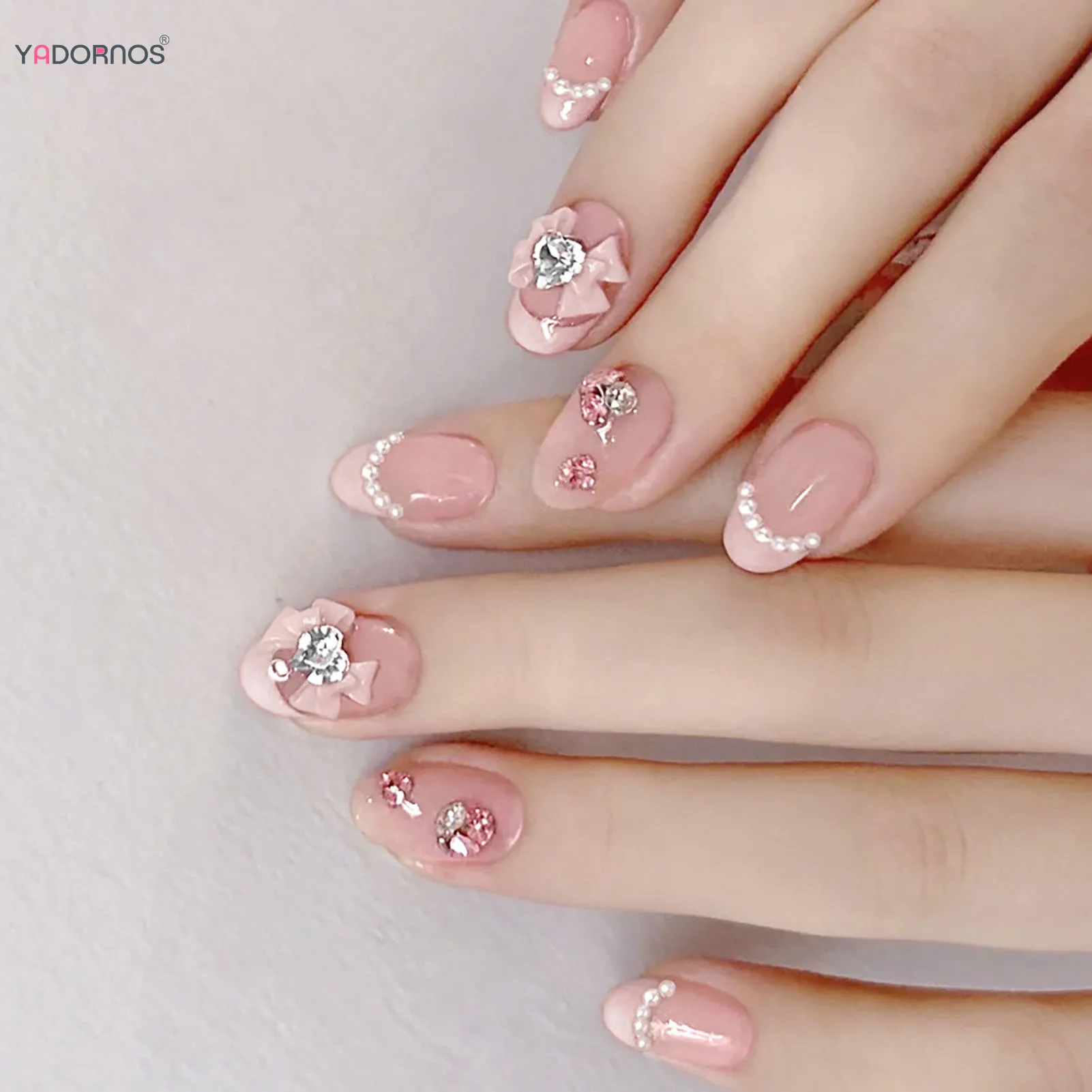 

Light Pink Short Round Press-on Nail Eco-friendly Reusable Long Lasting Fake Nail for Daily Office Routine Duties