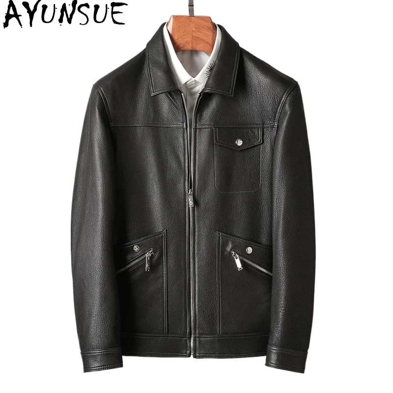 AYUNSUE 2025 100% Genuine Deerskin Jackets Male Autumn Spring Fashion Motorcycle Leather Jacket for Men Jaqueta Masculina Gmm407