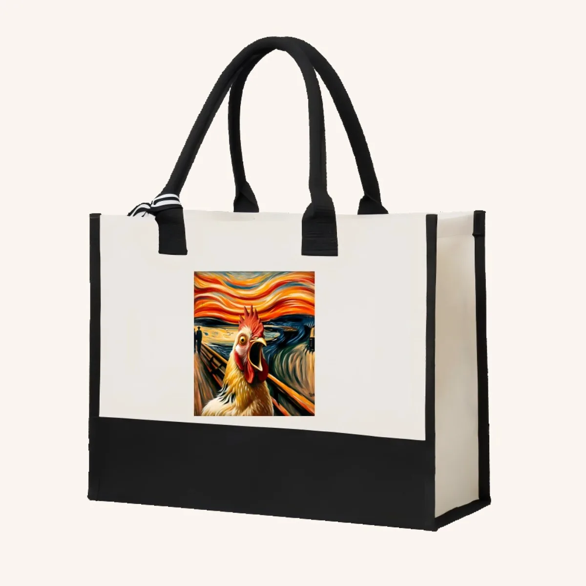 The Scream Chken 2026 وصل حديثًا حقيبة حمل عصرية واسعة وقابلة لإعادة الاستخدام بنمط طباعة 2 نغمة كتف كبير شديد التحمل #4