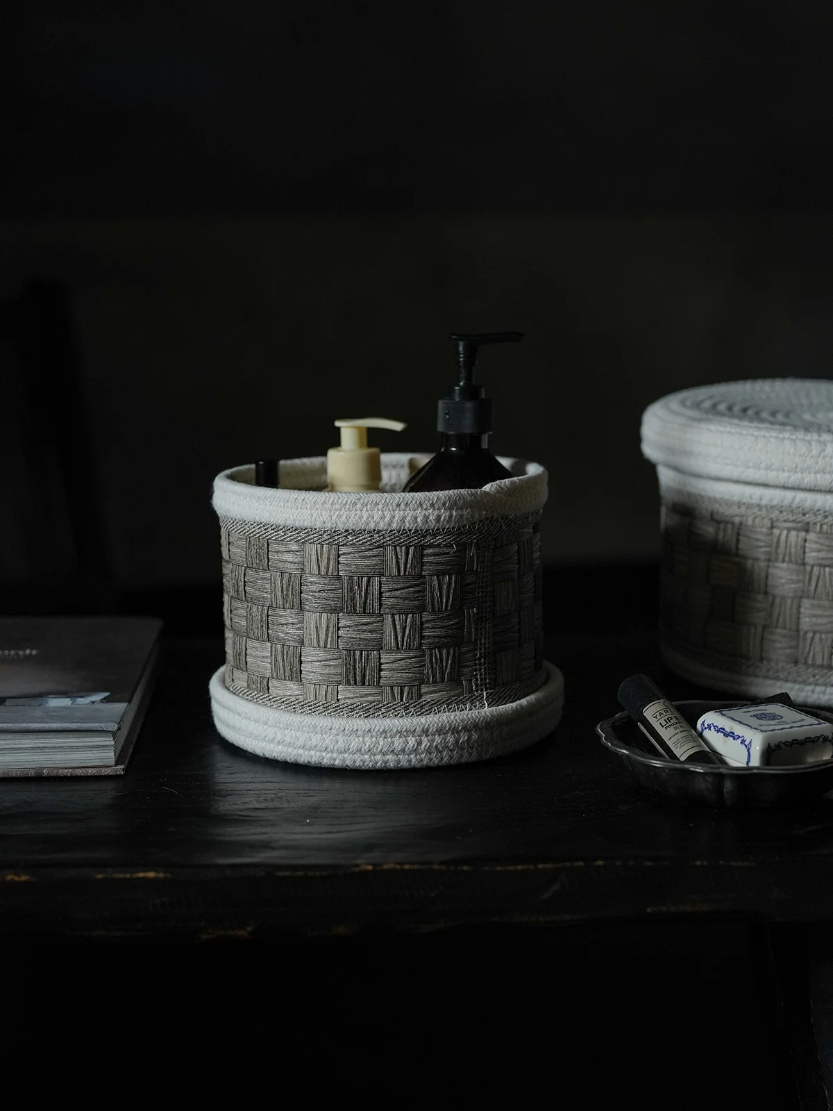 

Original Desktop Storage Box with Lid My Items Organizer Basket Cotton Fabric Home Organization for Bedroom Closet