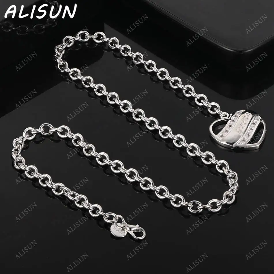 

ALISUN 925 Sterling Silver 45cm Zircons Hearts Necklace For Women Creativity Gifts Street All-match Party And Daily Wear