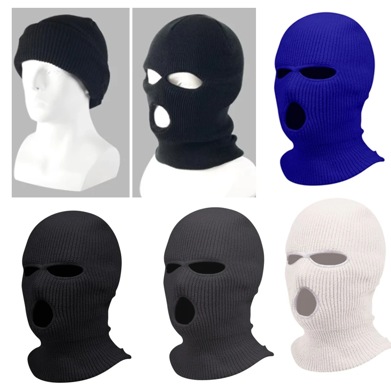 Knitted Hood Three Hole Hat Wool Thickened Mask Full Face Protection Barak Rafa Hat Cycling Accessories Four Colours