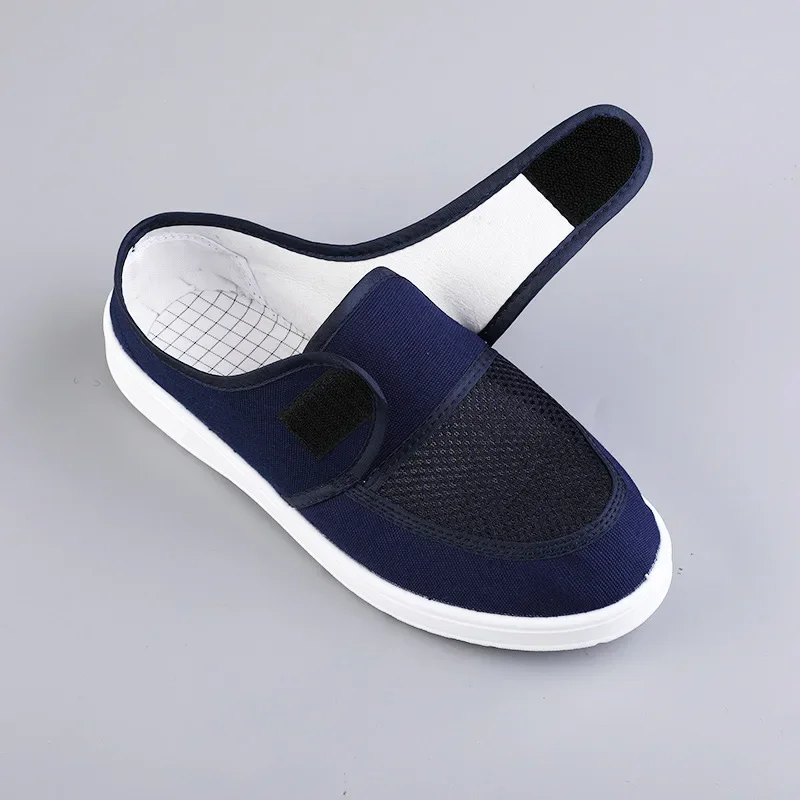 DurablePU Canvas Single Mesh Work Shoes White With Velcro Dust-free Breathable Anti-static Shoes