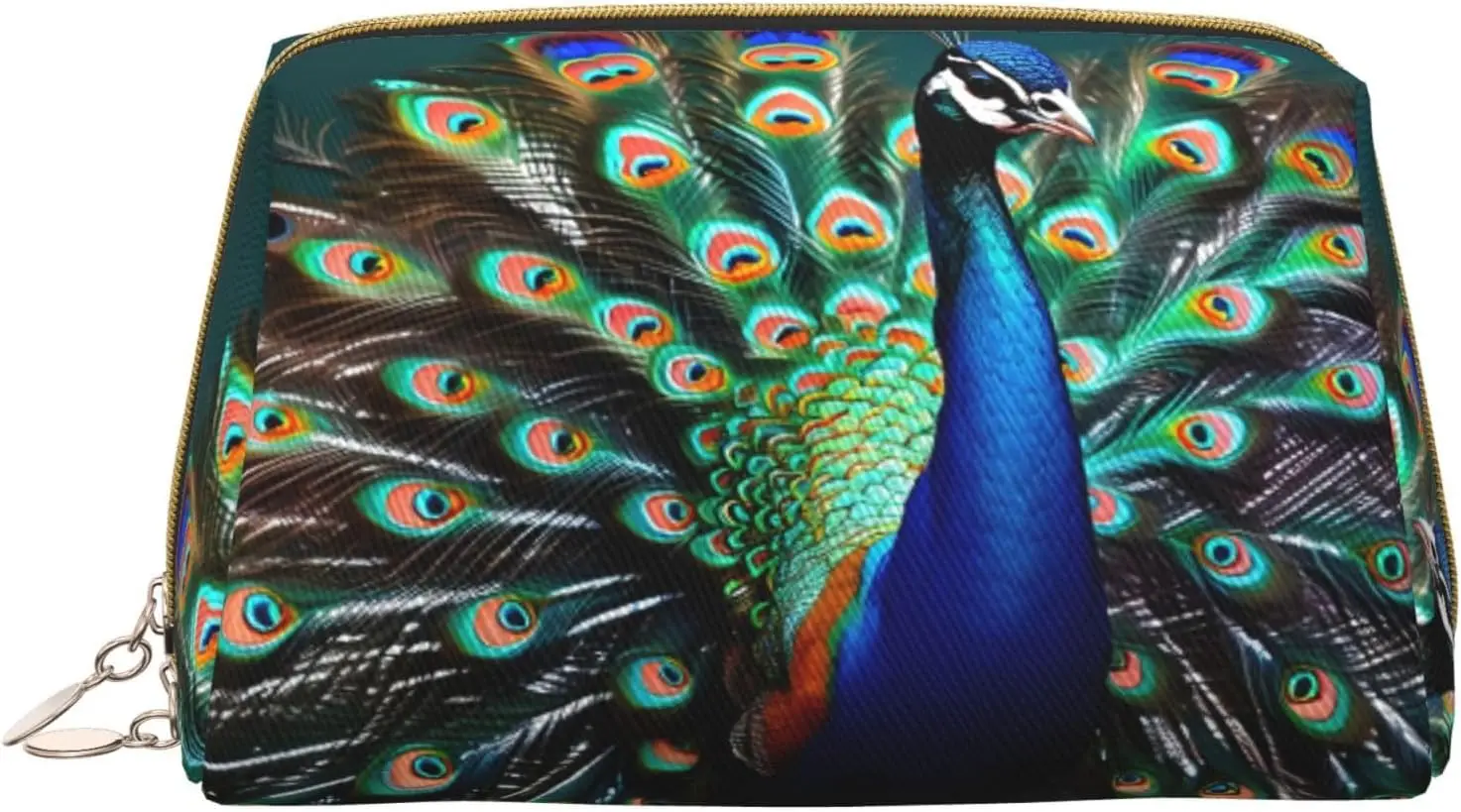 

Beautiful peacock Print Leather zipper makeup bag Cosmetic Pouch Travel Organizer Toiletry Clutch