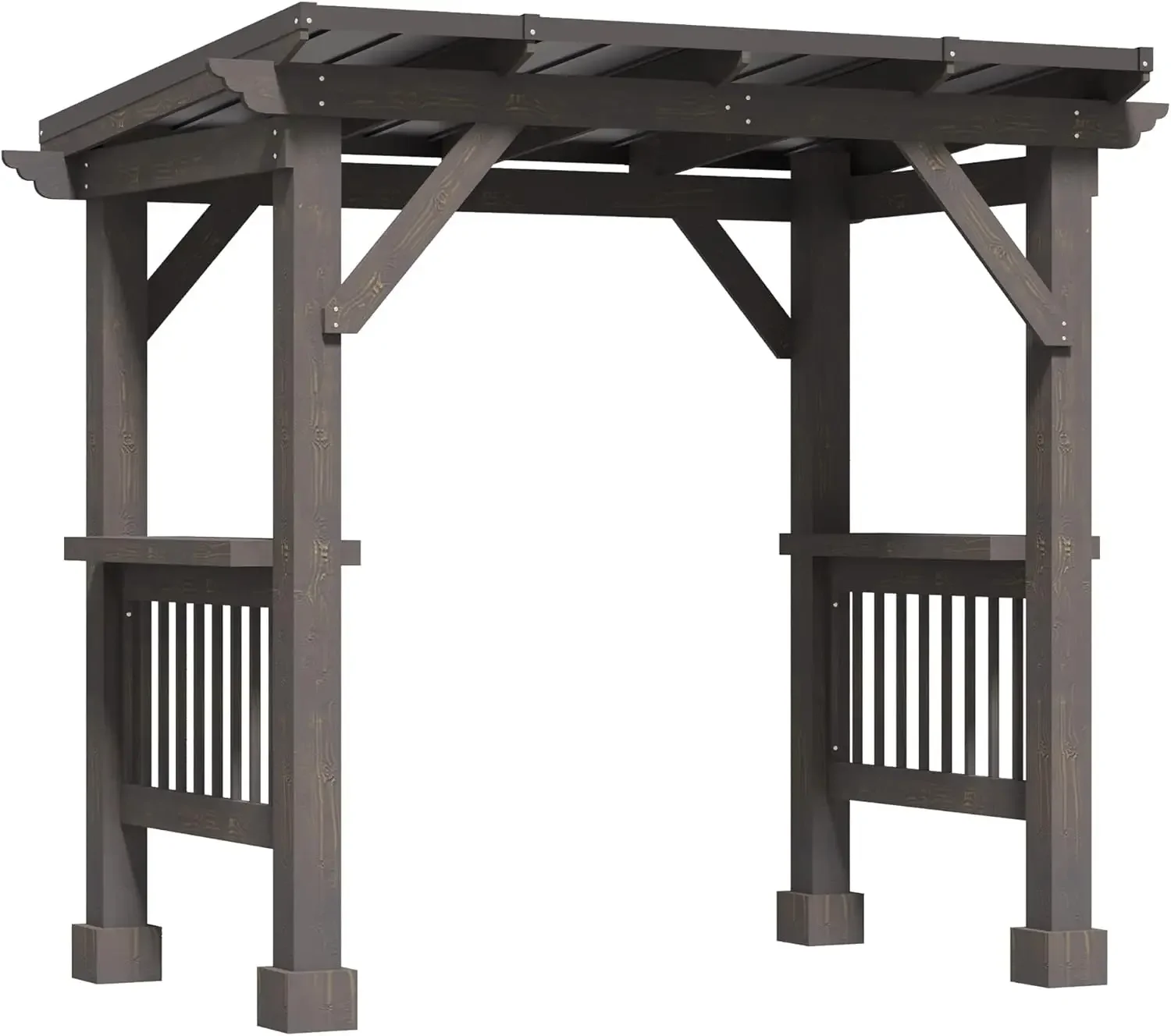 Outsunny 8' x 5' BBQ Grill Gazebo with 2 Side Shelves, Outdoor Hardtop Barbecue Barrier with Slanted Steel roof,