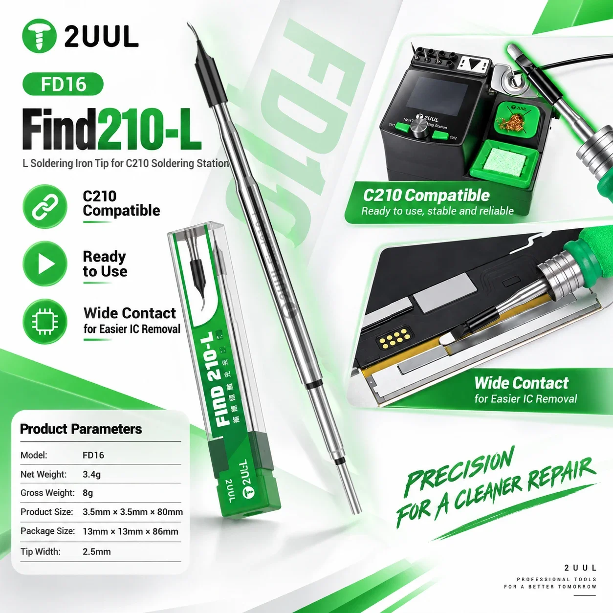 2UUL Find210-L Heating Element Soldering Tip for Phone Repair Mainboard PCB Chip Desoldering Solder Removal Soldering Iron Tool