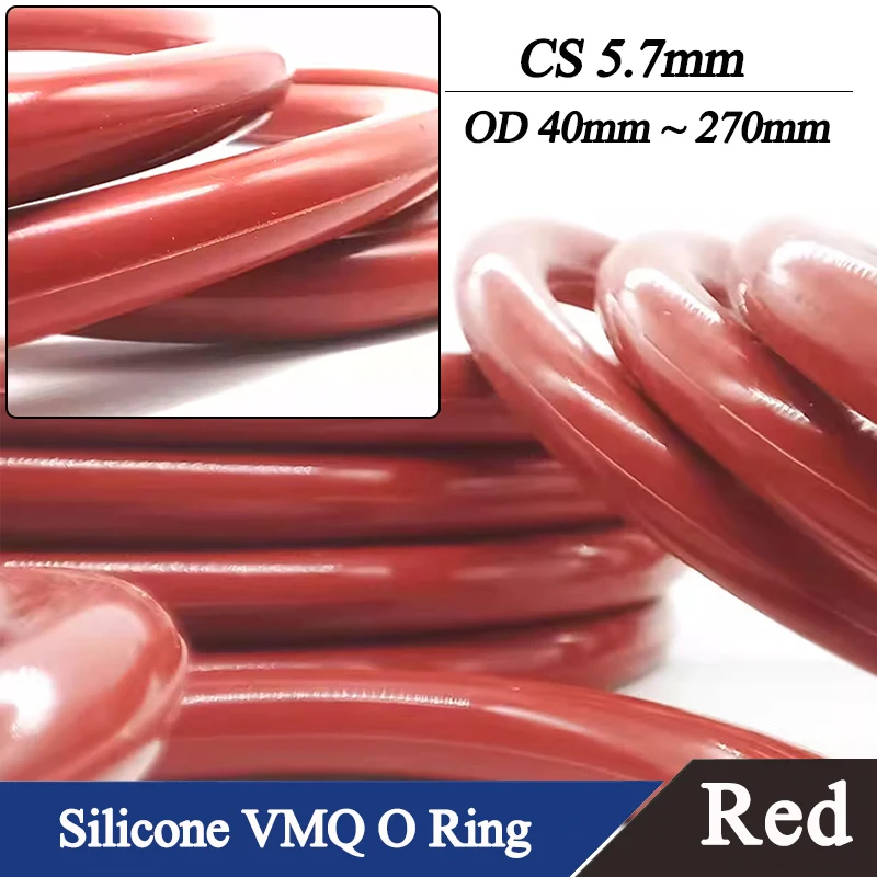 

CS 5.7mm OD 40 ~ 270mm 5Pcs Red Silicone VMQ O Ring Food Grade Rubber Nontoxi Insulated Sealing Waterproof Washer Cooker Gasket