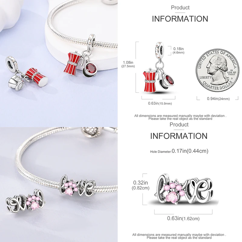 925 Sterling Silber Kaffeekanne Pfotenabdruck Koffer Kunstpalette Böser Blick Elefanten-Charm-Perlen Original DIY Armband Geschenk für Frauen – Detail 14