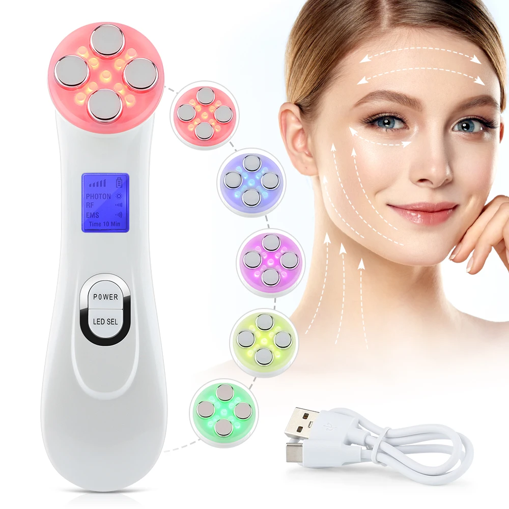 RF EMS Beauty Device Microcurrent Radio Frequency 5 Colors Light Therapy IPL Skin Rejuvenation Face Lift Facial Massager