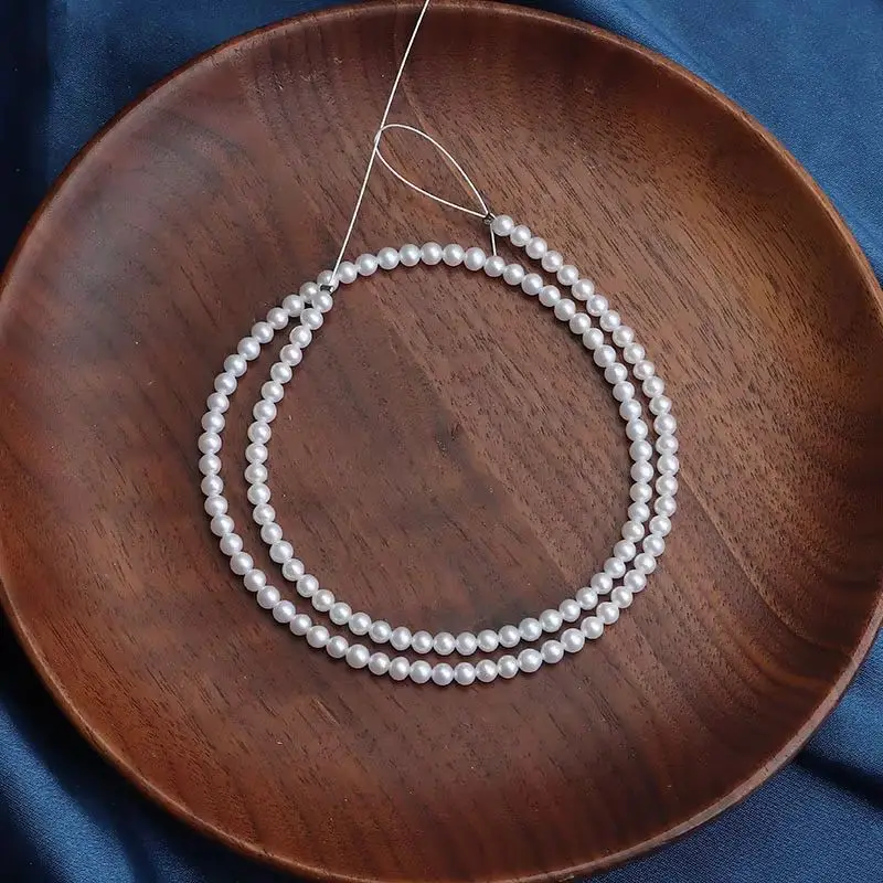 3-4mm Nearly Round Natural Pearl Loose Pearl Finished Pearl Necklace 925 Sterling Silver