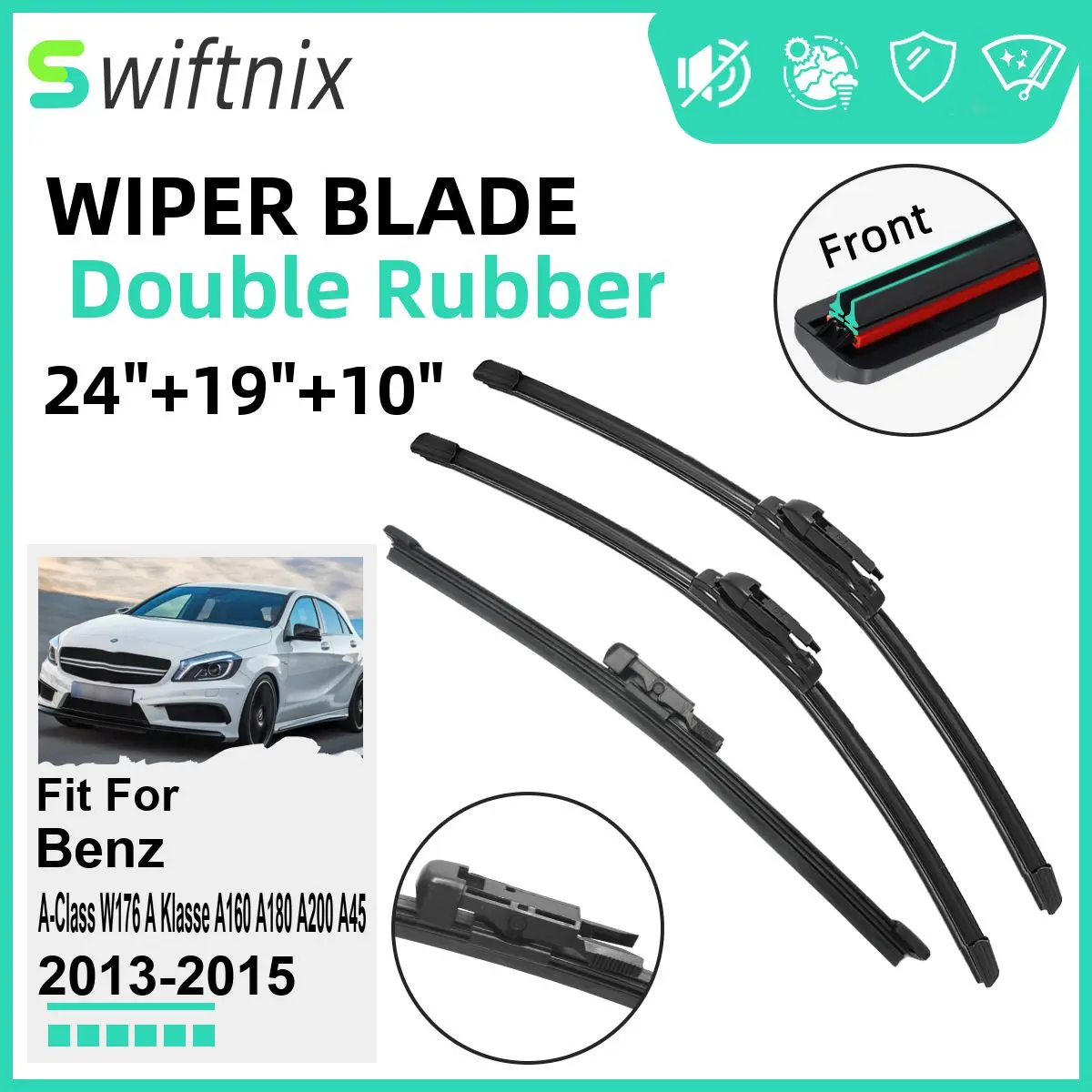 Double Rubber Car Wiper Blades for Benz A-Class W176 A Klasse A160 A180 A200 A45 2013-2015 Wipers Rubber Car Accessories 2015