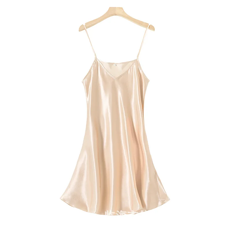 Women's Satin Nightgown V-Neck Slip Dress Mini Skirts Smooth Texture For Wedding Banquet Fit Brides Bridesmaids' Nightdress Pjs