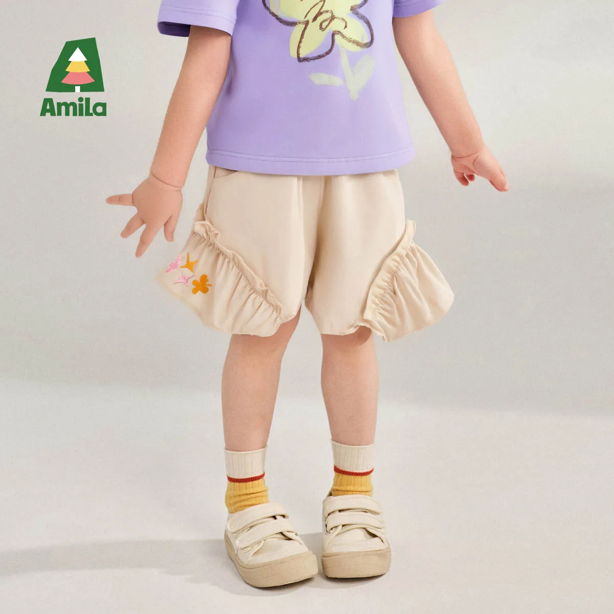 

Amila Baby Pant 2025 Summer New Casual Fashionable Cute Sweet Comfortable Breathable Color Blocking Cartoon Loose Fit Clothing