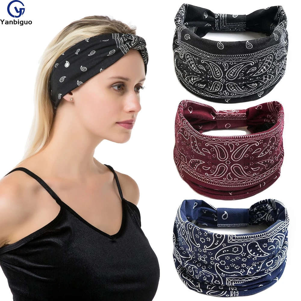 3pcs Fashionable Bohemian Style Wide Headband,Elastic Turban Head Wrap Non-Slip Hair Bands for Sport Yoga & Running