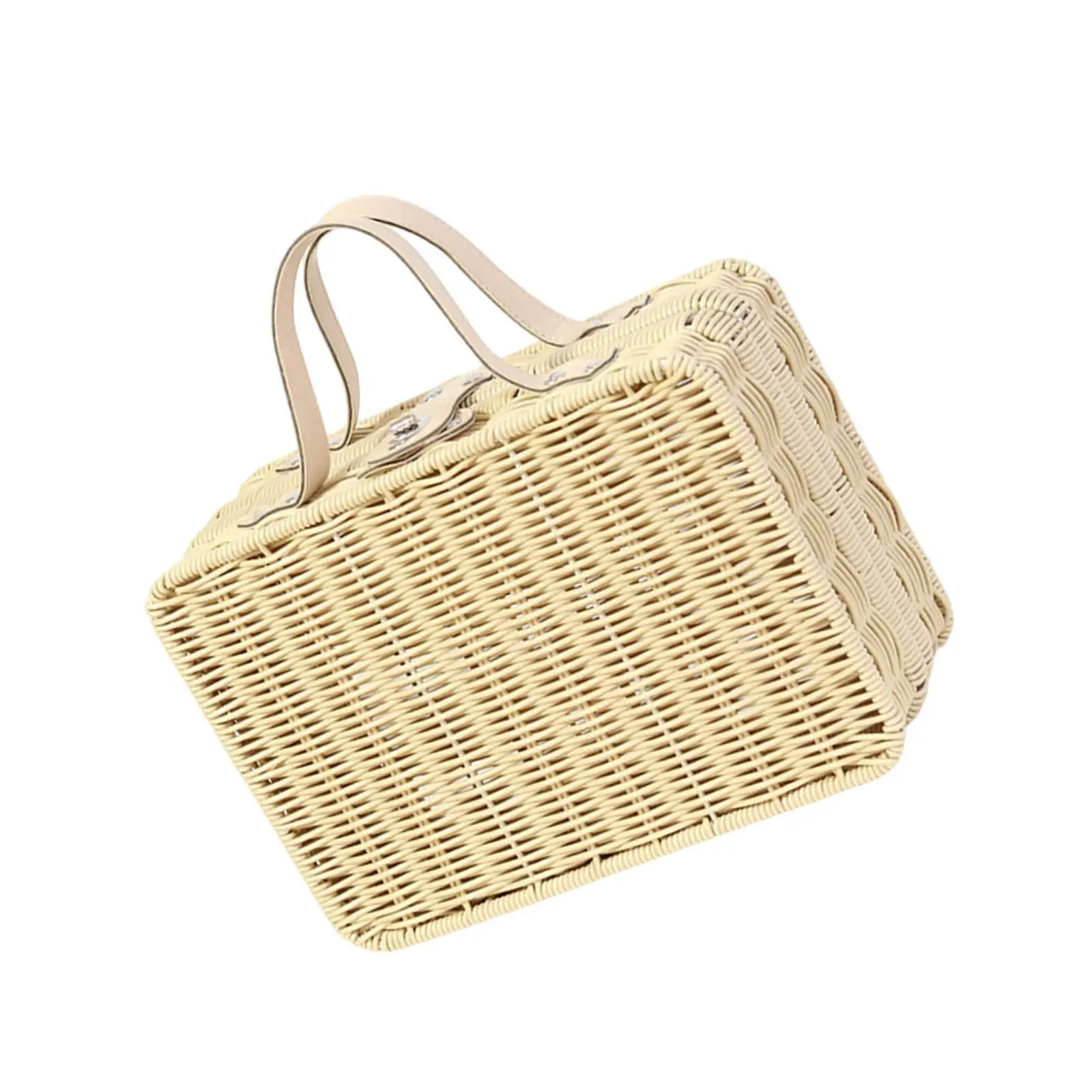 

Imitation Rattan Small Suitcase Picnic Basket Storage Basket for Home Decor Camping