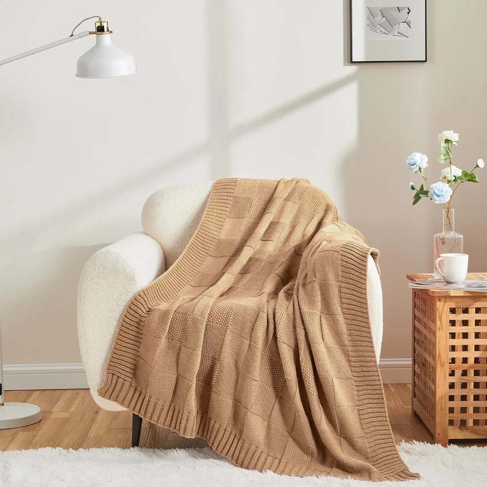 Bohemian Knitted Throw Blanket Lightweight Soft Camping Blanket for Outdoor Picnic, Travel & Beach
