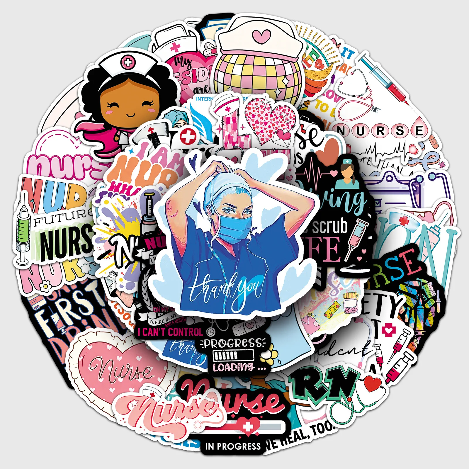 50Pcs Healthcare Nurse Stickers Medical Decals for Mobile Laptop Phone Case Guitar Scrapbook Journaling Nursing Students Gift