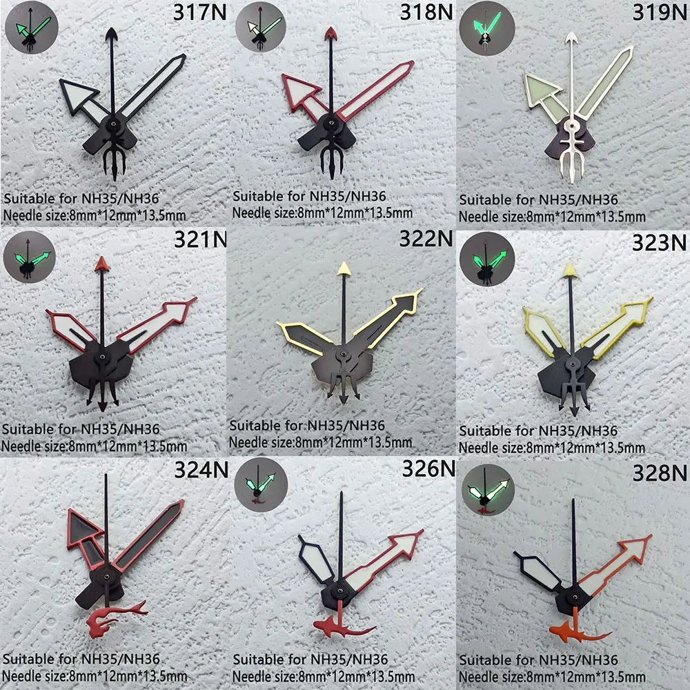 8mm * 12mm * 13mm C3 luminous watch needle FIT nh34 nh35 nh36 8215 movement watch case hour minute hand second hand