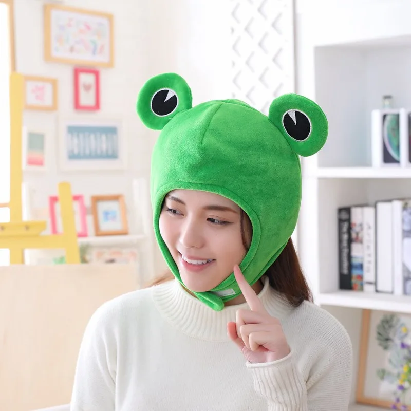 Personality Funny Big Frog Eyes Cute Cartoon Plush Hat Helmet Fashion Toy Green Full Headgear Cap Cosplay Costume Party Dress Up