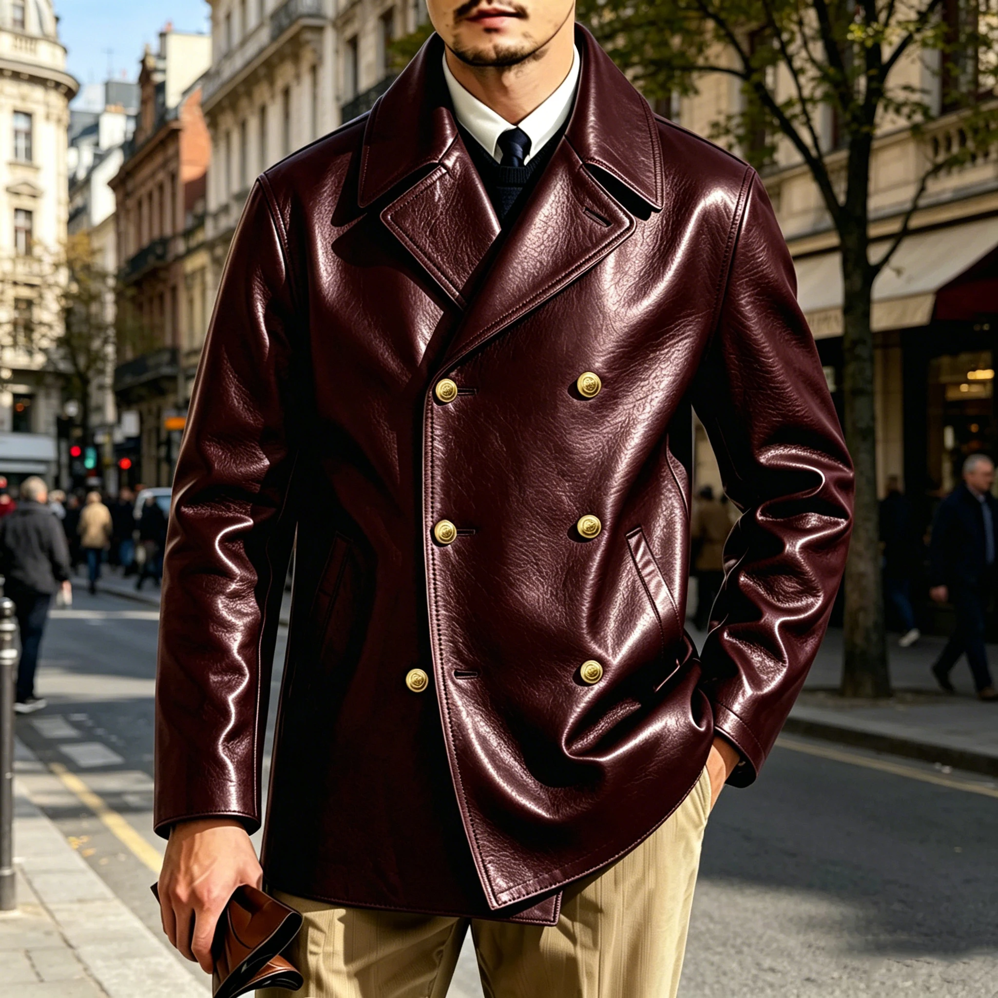 Luxury Men's Leather Blazer Double Breasted Casual Faux Leather Suit Jacket Formal Business Coats Fashion Streetwear Outerwear