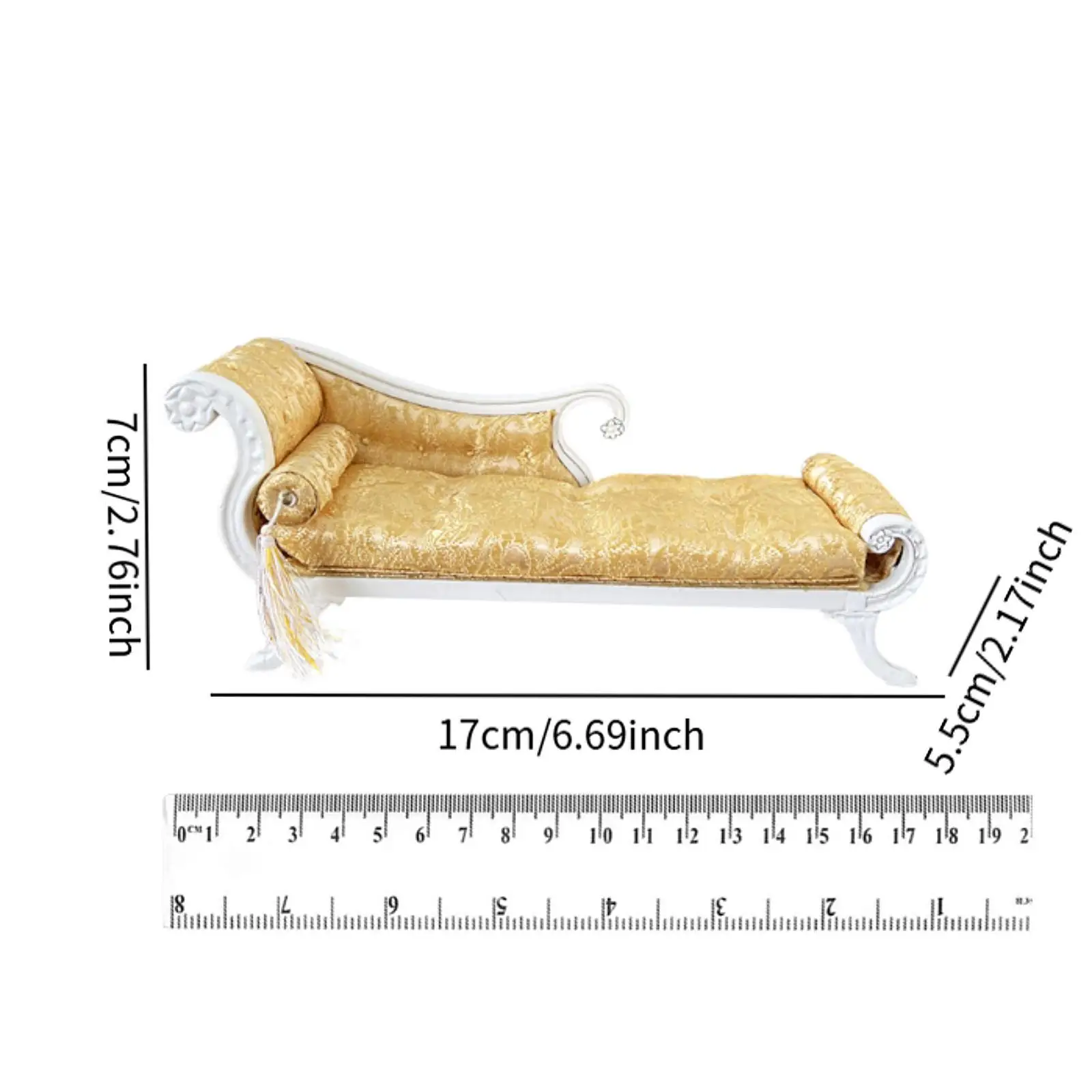 Modello di divano letto in legno per casa delle bambole in scala 1:12 con mini panca