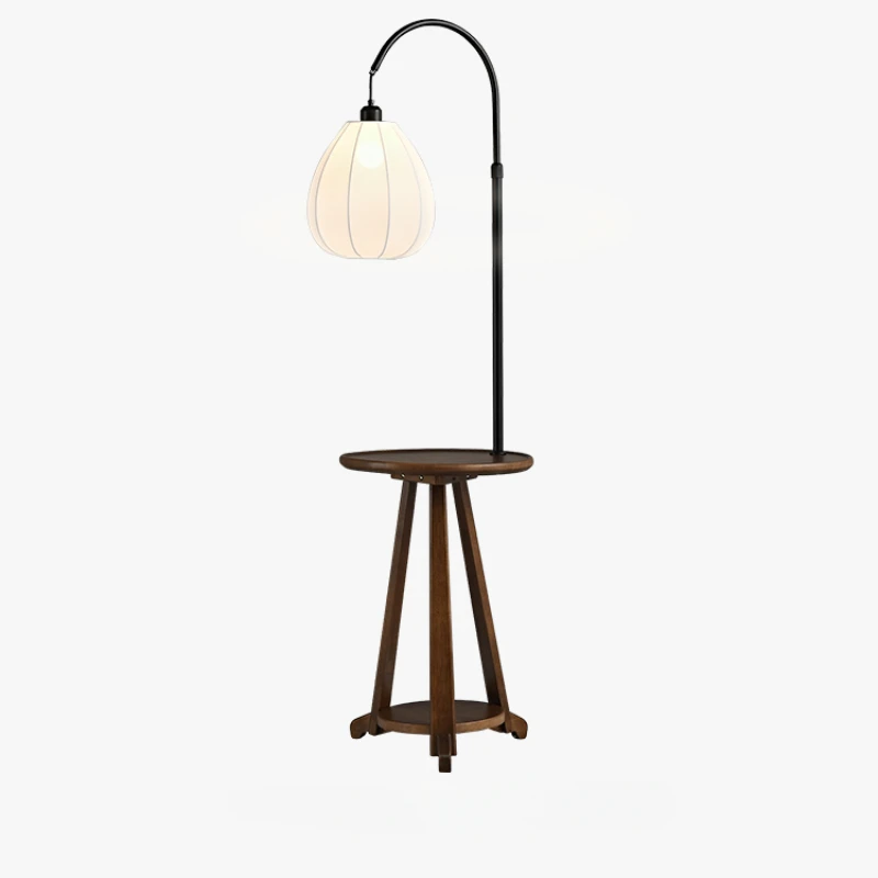 

Medieval style tea table shelf integrated floor lamp, retro solid wood living room, bedroom, bedside atmosphere