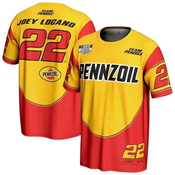 Herren 3D-Volldruck T-Shirt Joey Logano 22 Kurzarm-T-Shirt Racing Fan Trikot Lässiges Oversized Sport-Oberteil für Männer Sommer-T-Shirts – Detail 3