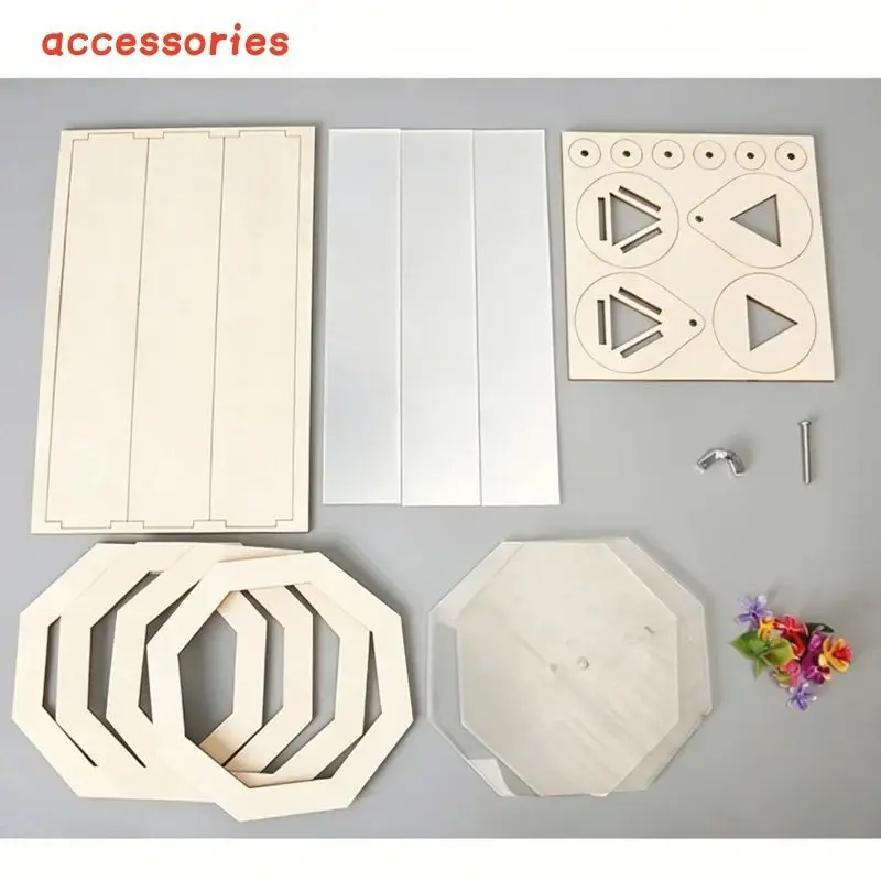 Wood Kaleidoscope DIY Assembly Toy STEM Science Experiment Kit Educational Physics Rotating Learning Handcraft Present
