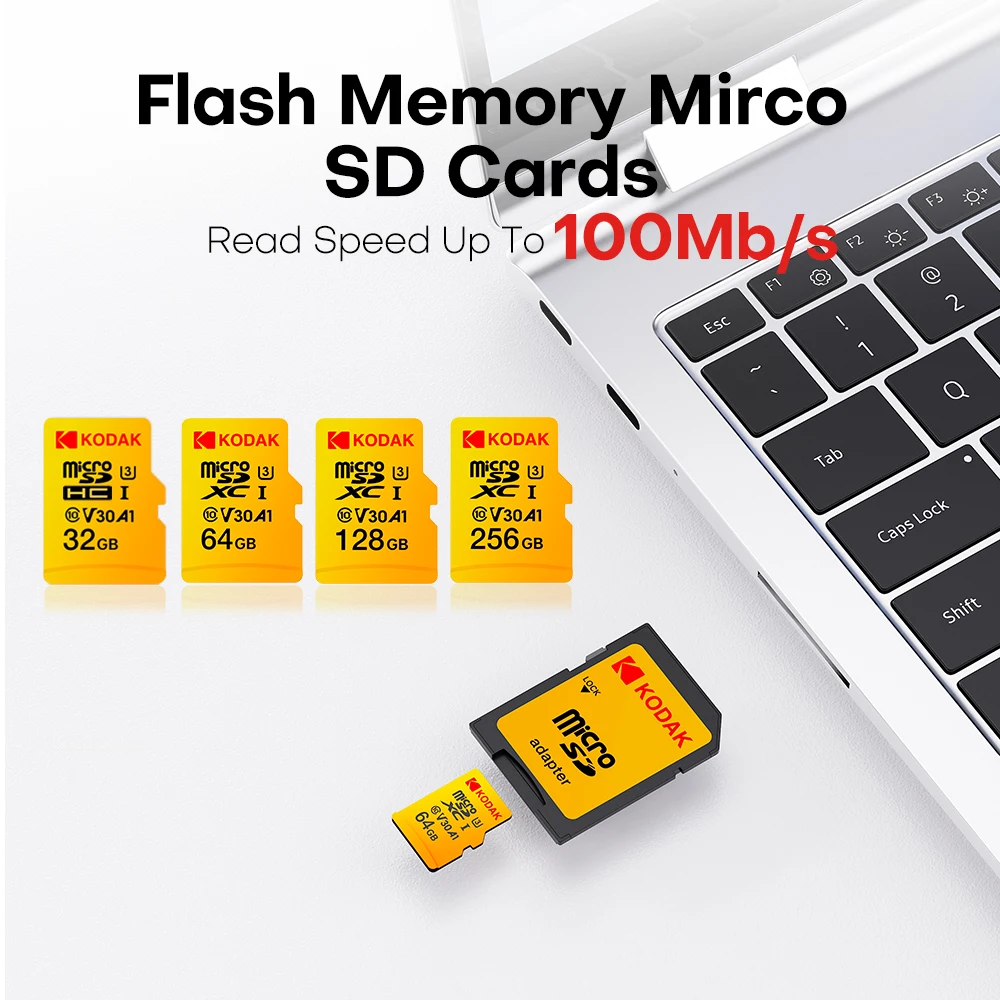 

Original Kodak Micro SD Card 128GB Class 10 Memory Card 64GB Flash Card 32GB V30 U3 Flash Memory Card With Adater for Camera