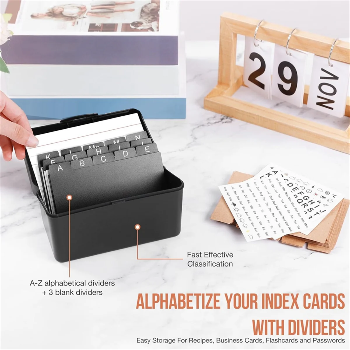 Portatarjetas de índice A88M de 3 pulgadas x 5 pulgadas con cerradura, organizador de caja de tarjetas de índice, almacenamiento con, para recetas en el hogar, dirección y oficina