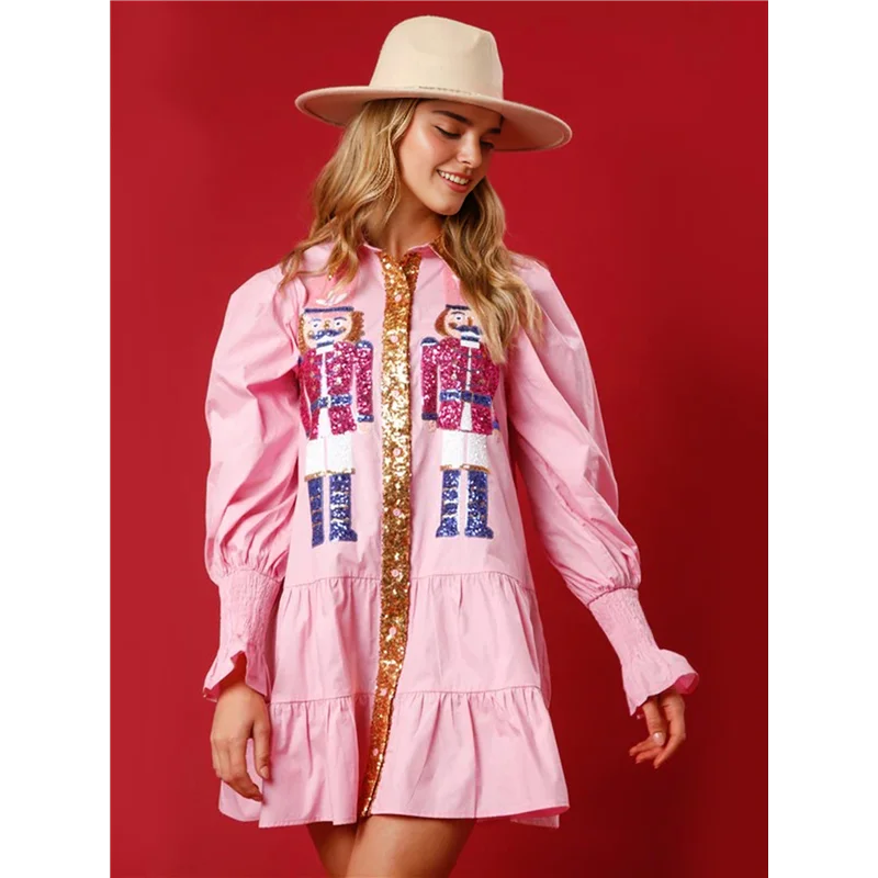 【SEE】ชุดสตรีเสื้อ Nutcracker ชุดเดรสวันหยุดเสื้อสเวตเตอร์ซานต้าเสื้อกันหนาวชุดมินิ