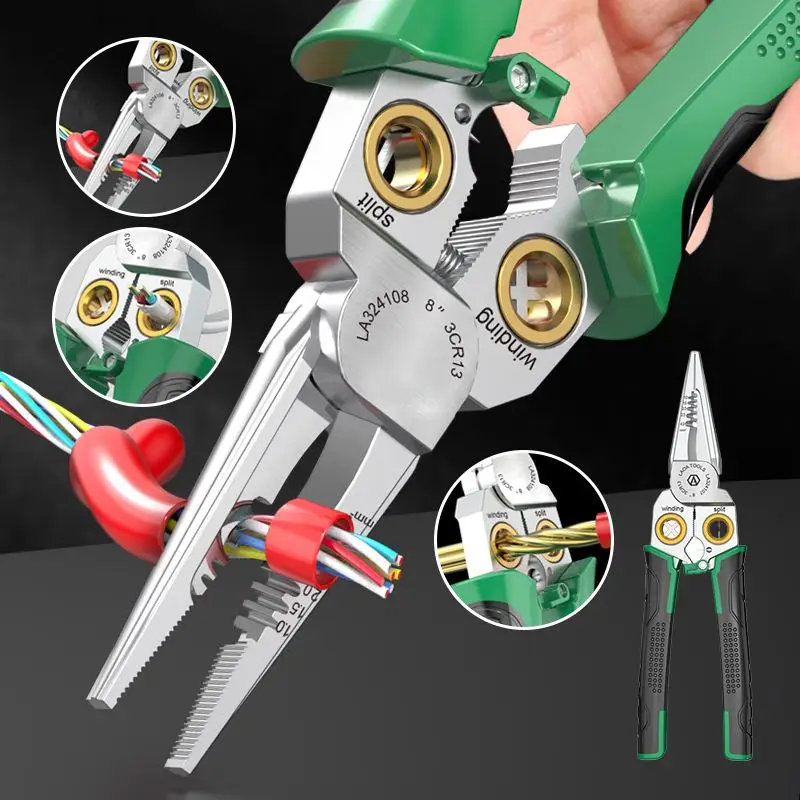 Electrician Pliers Multi-function Wire Stripper 8-in-1 Stainless Steel Needle-nose Pliers with Electrical Measurement Hand Tool