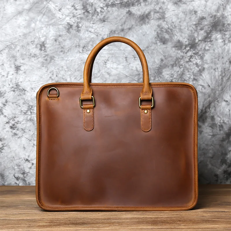 NZPJ Herren Aktentasche Leder Handtasche Retro Top Layer Rindsleder Laptoptasche Crazy Horse Leder Schulter Messenger Bag Luxustasche – Detail 20