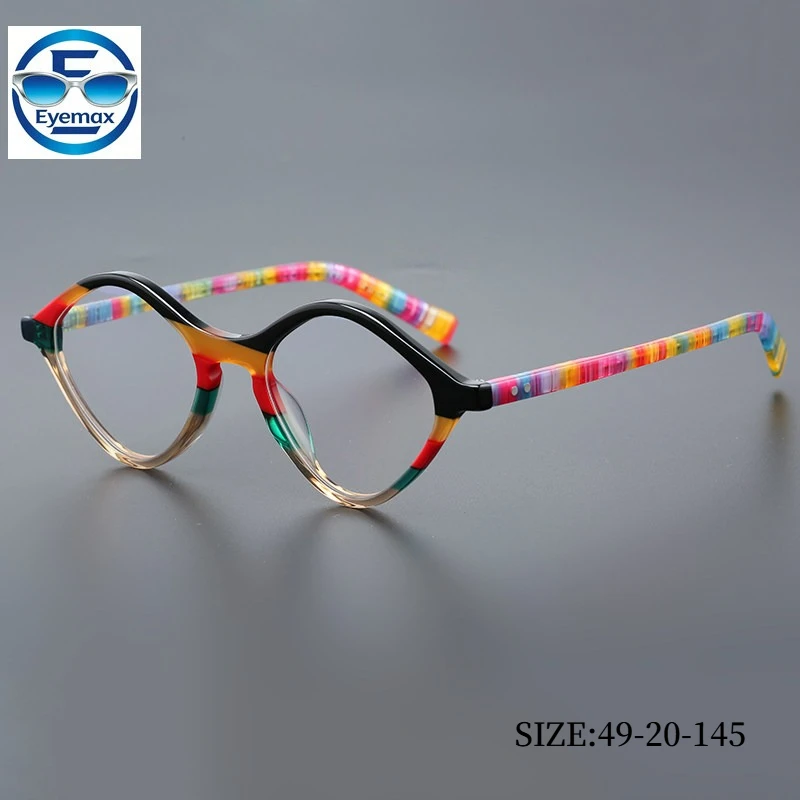 Vintage Colorful Stripe Acetate Glasses Frame Women Men Retro Cat Eye Optical Prescription Eyeglasses Unique Fashion Eyewear
