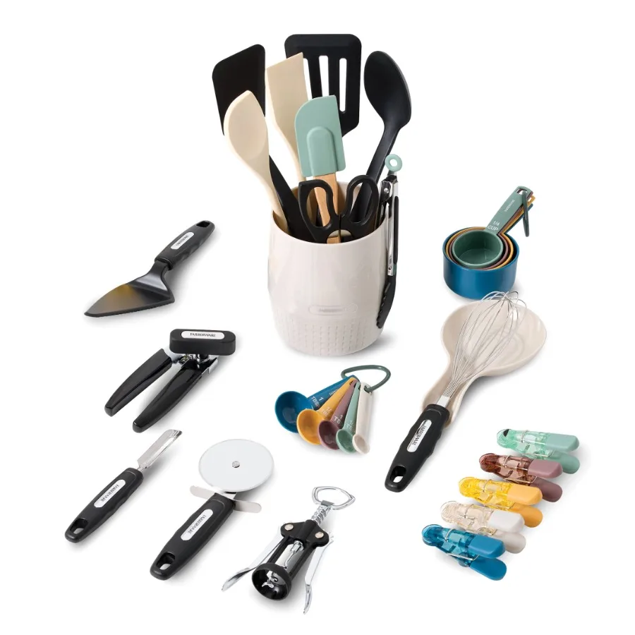 

30-Piece Multi-Colored Kitchen Utensil and Gadget Set with Crock for Easy Cooking and Organization