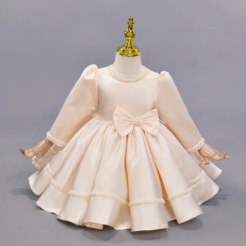 

2025 Autumn and Winter Hot Selling New Girls' Sequined Round Neck Waist Cinching Big Skirt Silk Dress Skirt