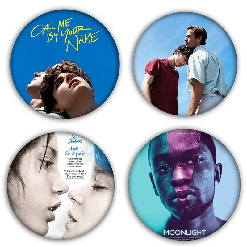 اتصل بي باسمك صفيح بروش شارة الفيلم المثليين مثليه مثليه الجنس على ظهره الملابس ديكور دبابيس مستديرة موضة مجوهرات الإكسسوارات #1