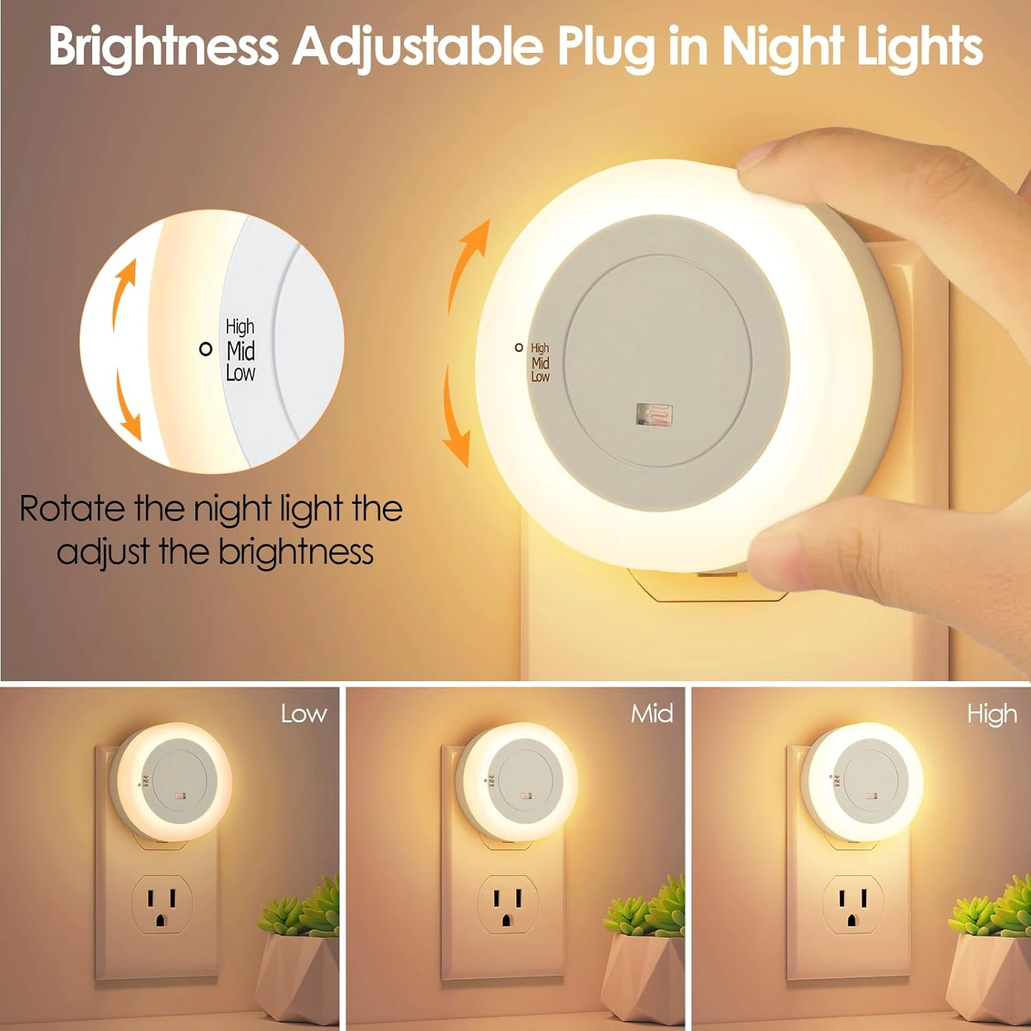 Set of 2 Soft and Comfortable Adjustable LED Night Lights, Perfect for Adults and Children in Bedroom or Bathroom. Gentle Lights