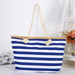 Canvas Shoulder Bags Striped Anti Scratch Female Multipurpose Smooth Zipper Shopping Pouch Travel Handbags for Beach