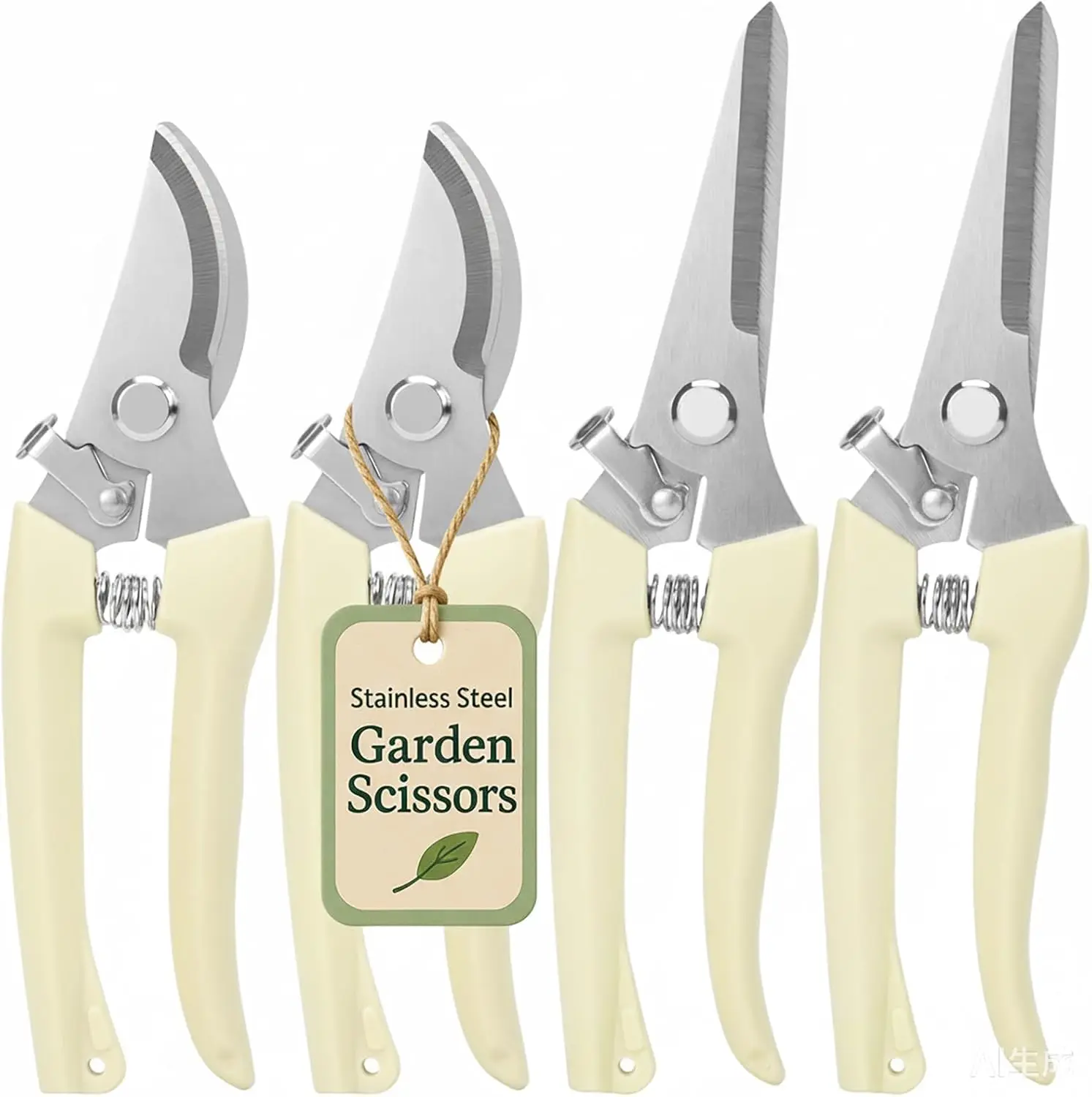 

4 Pack Garden Pruning Shears, Stainless Steel Bypass & Straight Blade Clippers for Plants, Fruits & Trees