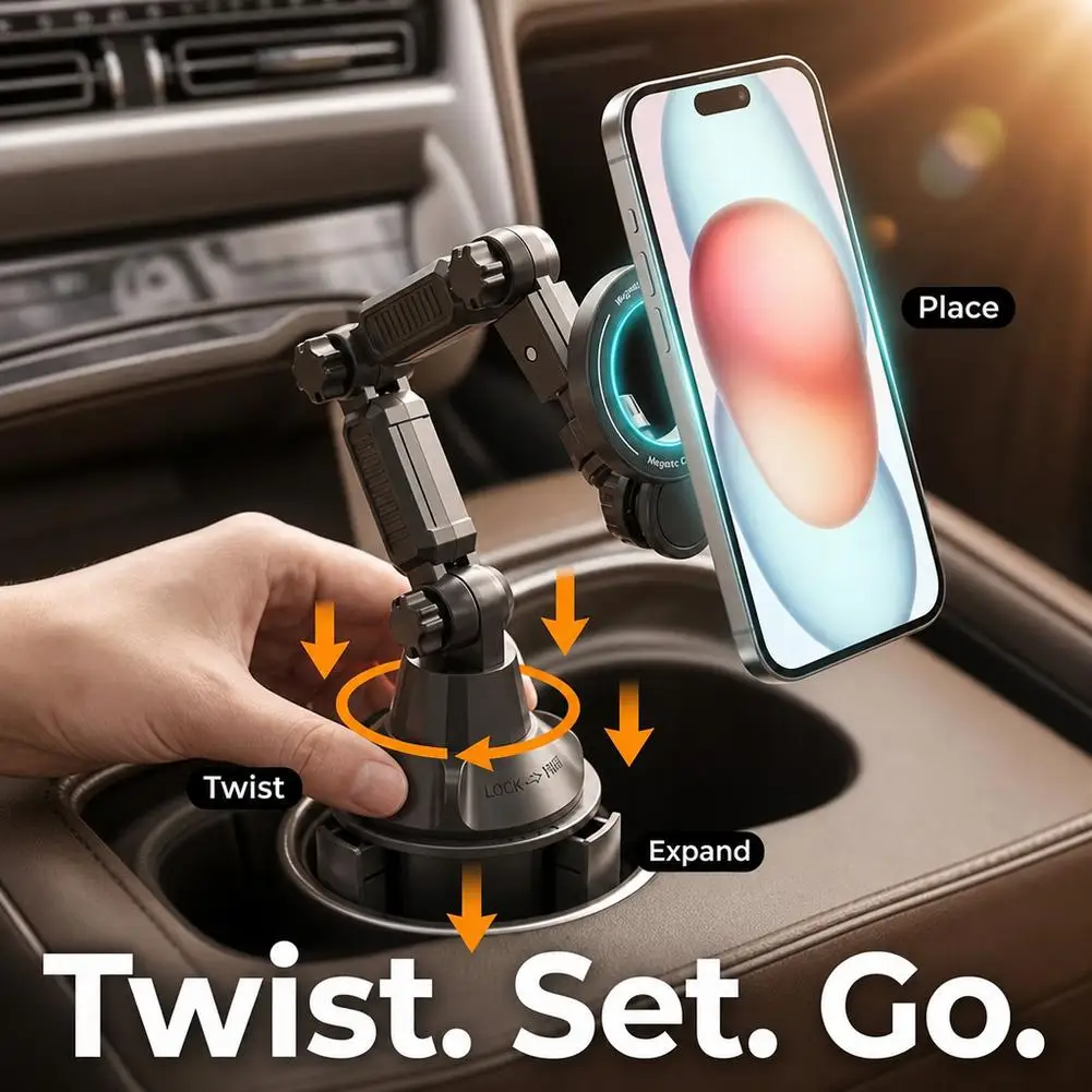 Auto-Getränkehalter-Handyhalterung, Magnetische Langarm-Handyhalterung fürs Auto, 360° Drehbare Mechanisch Faltbare Handyhalterung – Detail 7
