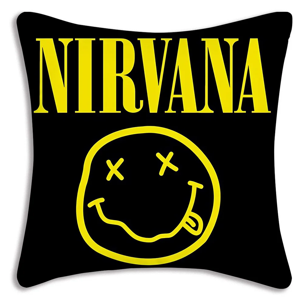 Rock Band Pillow Covers Cartoon N-N-Nirvanaes Sofa Decorative Home Double-sided Printing Short Plush Cute Cushion Cover