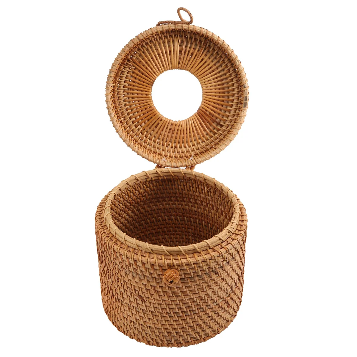 Round Rattan Tissue Box Vine Roll Holder Toilet Paper Cover Dispenser For Barthroom,Home,Hotel And Office