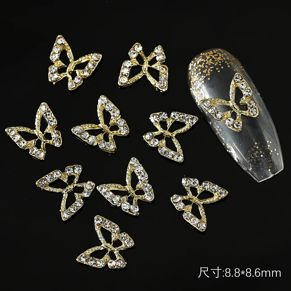 3d Weihnachten Zirkon Schmetterling Nagel Charms 10*13mm Gold Silber Legierung Schmetterling Strass Dekor DIY Glitter Diamant Schmetterling