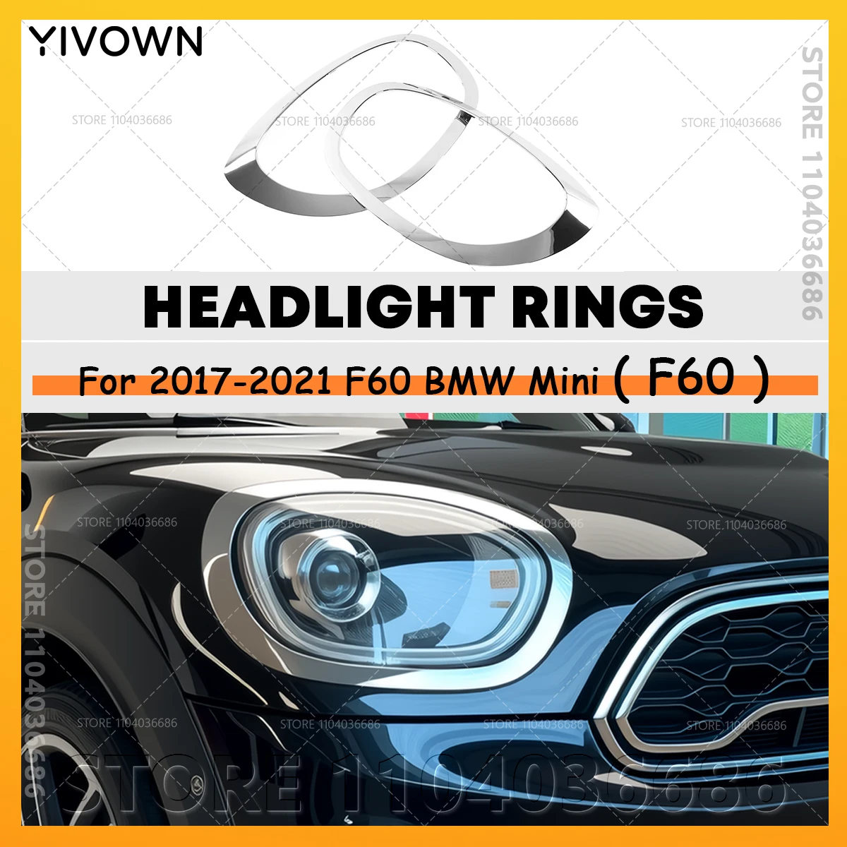 For 2017-2021 F60 BMW Mini Cooper Countryman Chrome Headlight Trims Cover Rings Chrome Trim 51137388117 51137388118