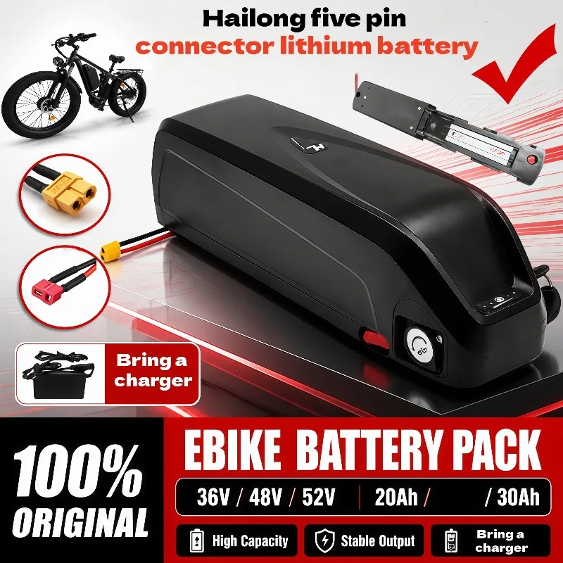 Batería de litio Hailong 36V/48V/52V 20Ah/30Ah/50Ah de gran capacidad, scooter eléctrico de largo alcance con placa de protección de balance BMS