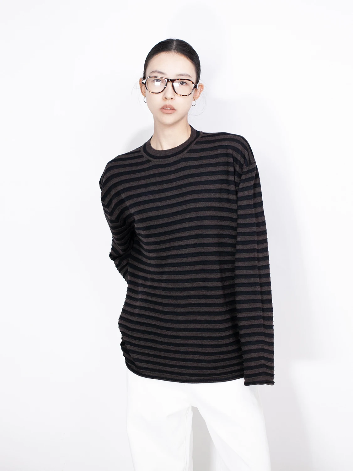 

Biossance Wool Blend Striped Sweater Lazy Blogger Sle Casual Loose Fit Knitted Long Sve round Ne Winter Faion Women'...